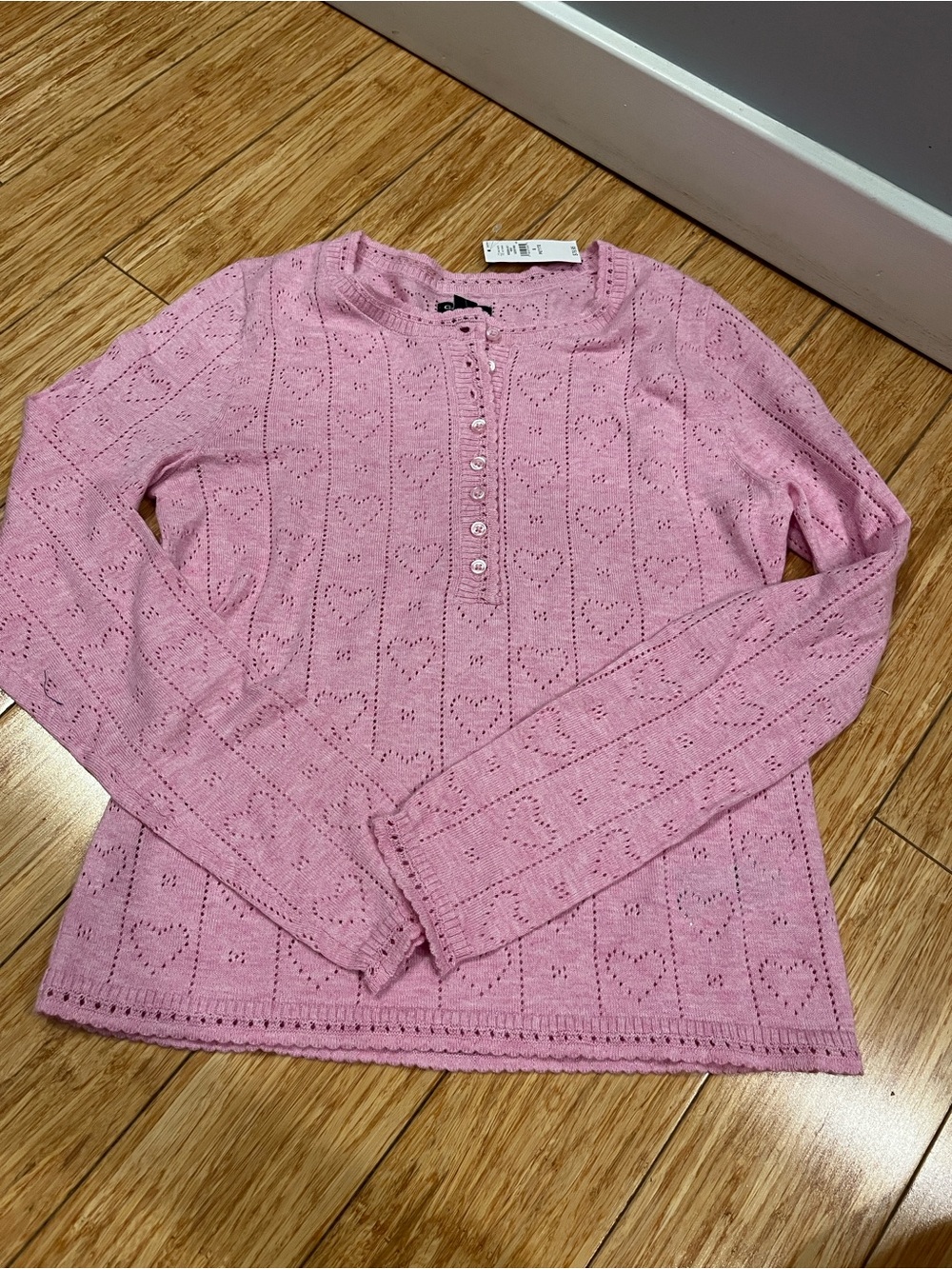 Gap cashsoft Pink Knit Heart Pointelle Pullover Sweater